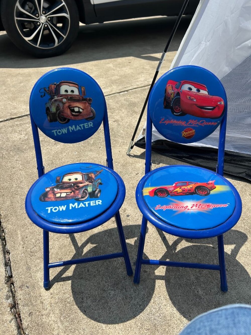Vintage Cars  toddler   padded  folding chairs "  Tow Mater" and "Lighting McQu